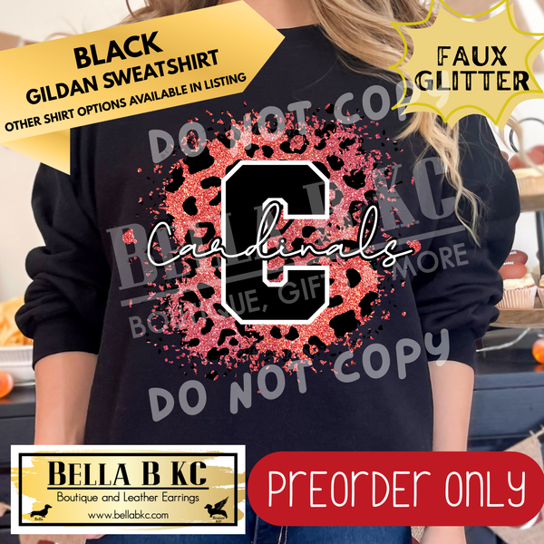 **PREORDER ONLY** Cardinals FAUX Leopard Glitter - Tee or Sweatshirt - 1 Week Turn Around from Date of Order