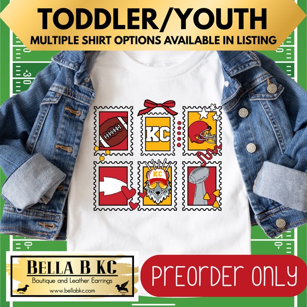 **PREORDER ONLY** TODDLER/YOUTH - KINGDOM - Kansas City Wolf Postage Stamps Checkered Bow Tee or Sweatshirt - Up to 1 Week Turn Around Time