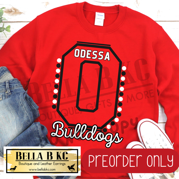 **PREORDER ONLY** Odessa Bulldogs O Lines/Dots B/W - Tee or Sweatshirt - 1 Week Turn Around from Date of Order