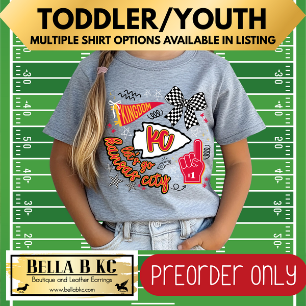 **PREORDER ONLY** TODDLER/YOUTH - KINGDOM - Kansas City Arrowhead Checkered Bow Tee or Sweatshirt - Up to 1 Week Turn Around Time