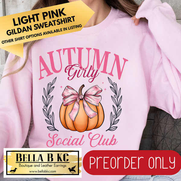 **PREORDER ONLY** Fall - Autumn Girly Social Club Pink Bow #82 - Tee or Sweatshirt - 1 Week Turn Around from Date of Order