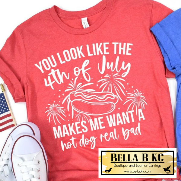 Patriotic - You Look Like The 4th of July Hotdog White Print Tee
