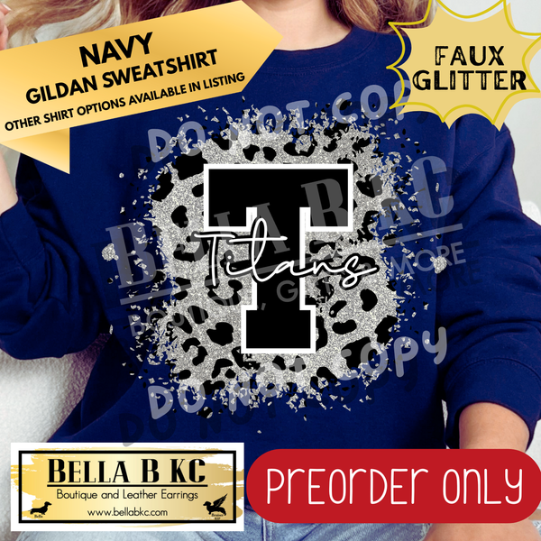**PREORDER ONLY** Titans FAUX Leopard Glitter - Tee or Sweatshirt - 1 Week Turn Around from Date of Order