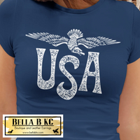 Patriotic - USA Eagle Distressed White Print Tee