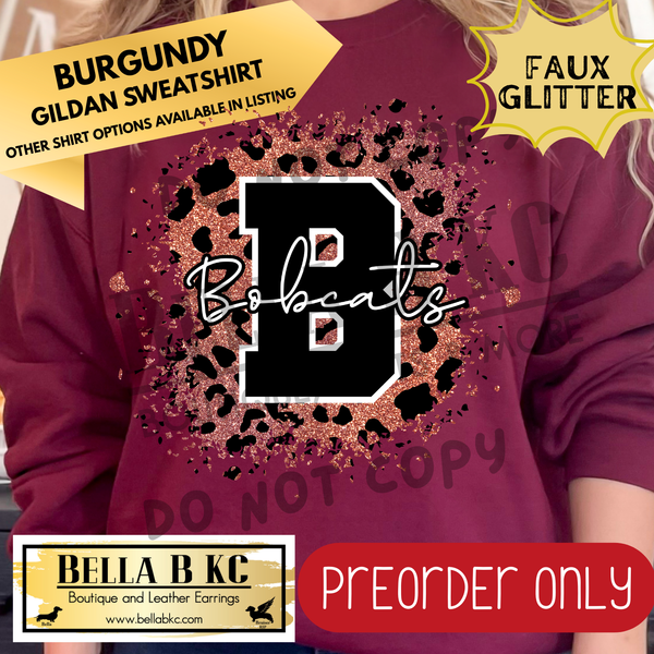 **PREORDER ONLY** Bobcats FAUX Leopard Glitter - Tee or Sweatshirt - 1 Week Turn Around from Date of Order