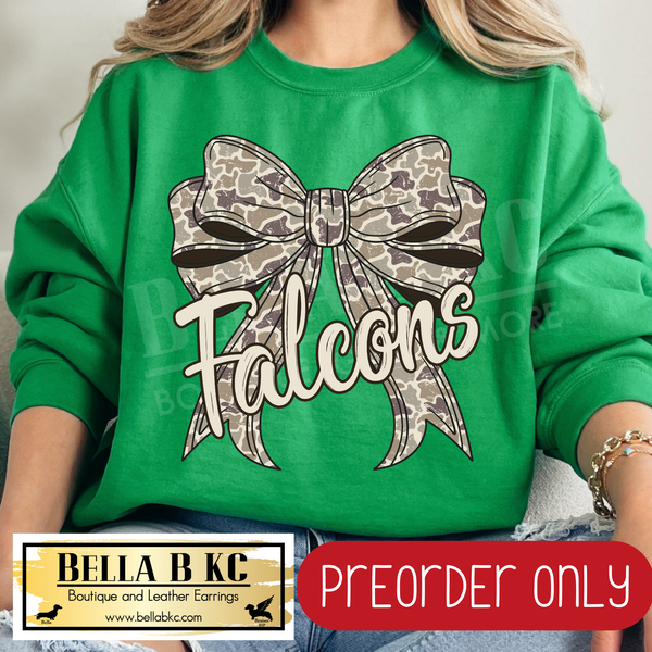 **PREORDER ONLY** Falcons Camo Coquette Bow - Tee or Sweatshirt - 1 Week Turn Around from Date of Order