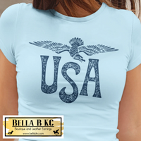 Patriotic - USA Eagle Distressed Blue Print Tee