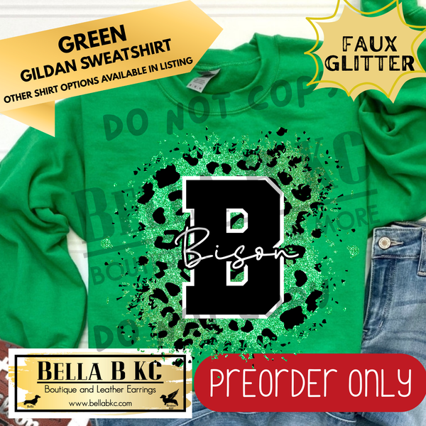 **PREORDER ONLY** Bison FAUX Leopard Glitter - Tee or Sweatshirt - 1 Week Turn Around from Date of Order