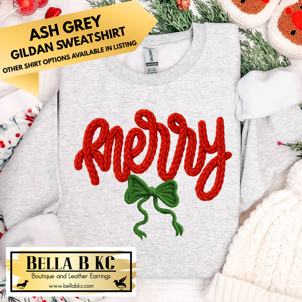 Christmas - Merry Bow Faux Yarn - Multiple Shirt Options