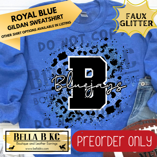 **PREORDER ONLY** Bluejays FAUX Leopard Glitter - Tee or Sweatshirt - 1 Week Turn Around from Date of Order