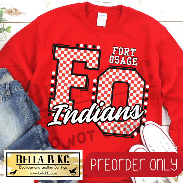 **PREORDER ONLY** Fort Osage Indians FO Checkered - Tee or Sweatshirt - 1 Week Turn Around from Date of Order