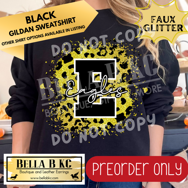 **PREORDER ONLY** Eagles YELLOW FAUX Leopard Glitter - Tee or Sweatshirt - 1 Week Turn Around from Date of Order