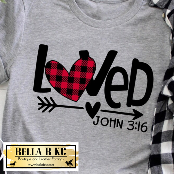 Valentine - Loved John 3:16 Plaid Heart Tee or Sweatshirt