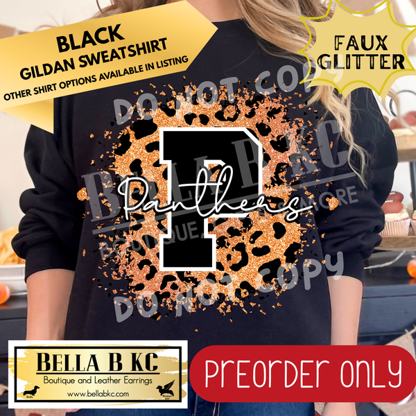 **PREORDER ONLY** Panthers Orange FAUX Leopard Glitter - Tee or Sweatshirt - 1 Week Turn Around from Date of Order