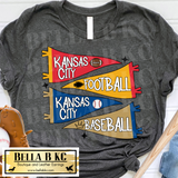 Kansas City Football & Baseball Pendant Flags Tee or Sweatshirt