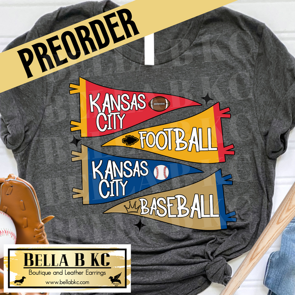 **PREORDER** ETA 10/11 Kansas City Football & Baseball Pendant Flags Tee or Sweatshirt