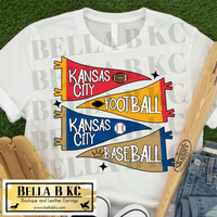 Kansas City Football & Baseball Pendant Flags Tee or Sweatshirt
