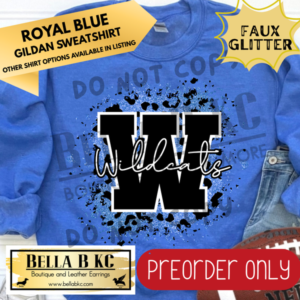 **PREORDER ONLY** Wildcats Blue FAUX Leopard Glitter - Tee or Sweatshirt - 1 Week Turn Around from Date of Order