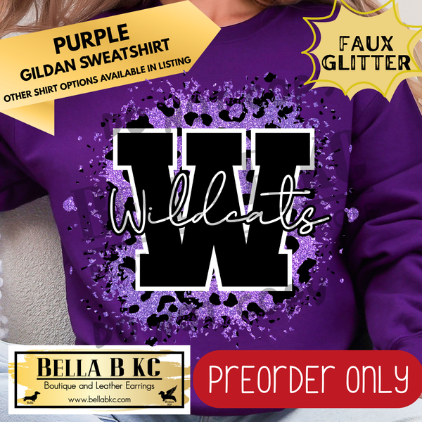 **PREORDER ONLY** Wildcats Purple FAUX Leopard Glitter - Tee or Sweatshirt - 1 Week Turn Around from Date of Order