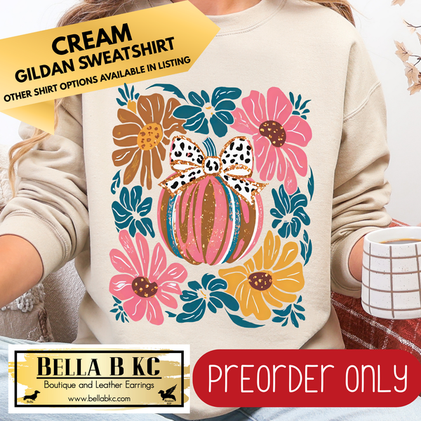 **PREORDER ONLY** Fall - Flowers Watercolor Pumpkin #99 - Tee or Sweatshirt - 1 Week Turn Around from Date of Order