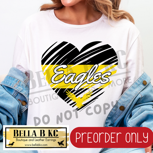 **PREORDER ONLY** Eagles Yellow Scribble Split Heart - Tee or Sweatshirt - 1 Week Turn Around from Date of Order