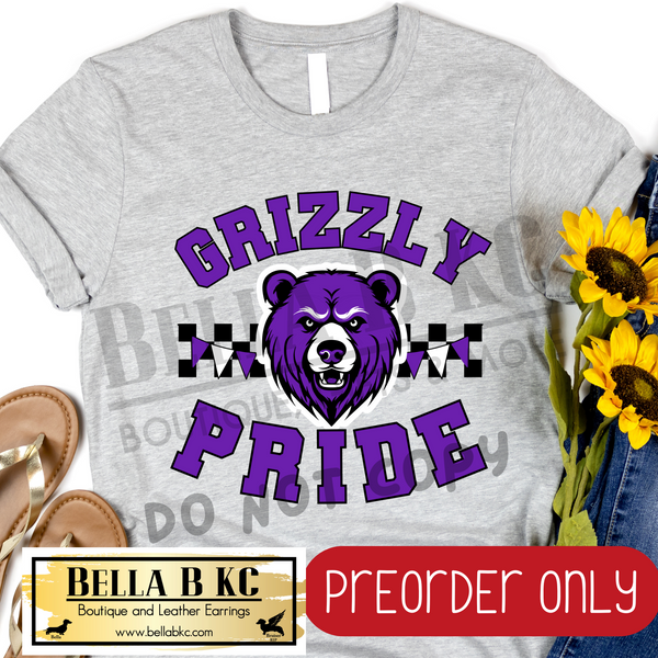 **PREORDER ONLY** Grizzly Pride Checkered Mascot Tee or Sweatshirt - 1 Week Turn Around from Date of Order