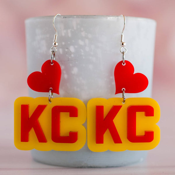 Acrylic - Retro Red & Yellow KC Heart Drop Dangles