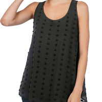 Swiss Dot Sleeveless Tank Top - Black