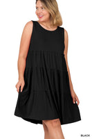 CURVY Sleeveless Tank Tiered Dress - Black