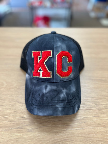 KC Chenille Black Tie Dye - Criss Cross Pony Trucker Baseball Hat