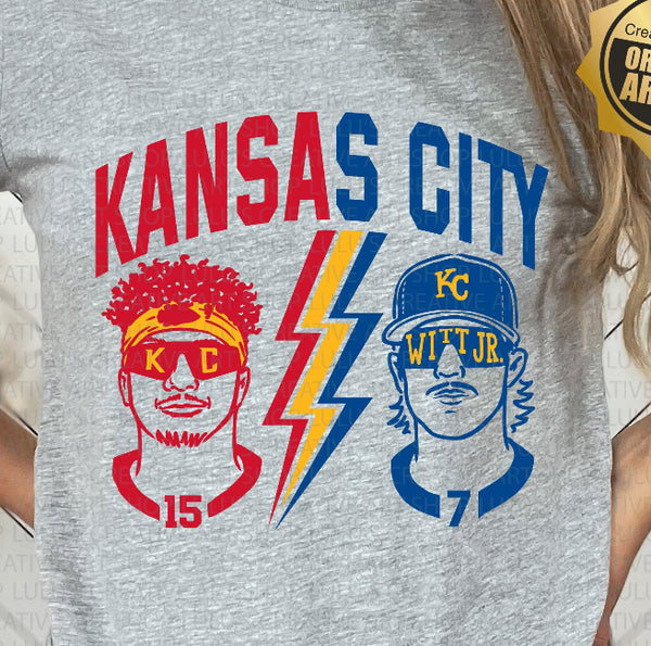 Kansas City Football & Baseball Two Players Tee or Sweatshirt