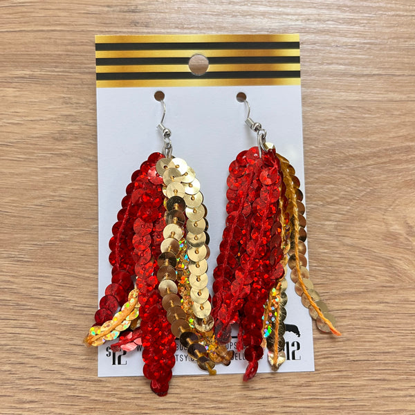 Red and Gold Sequin Tassel Earrings