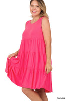 CURVY Sleeveless Tank Tiered Dress - Fuchsia