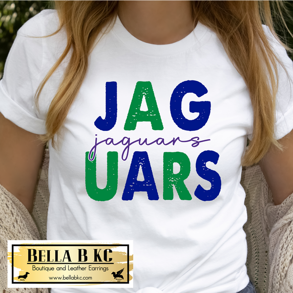 **PREORDER - 2 WEEK TAT** Jaguars Stacked Blue and Green on WHITE Tee or Sweatshirt