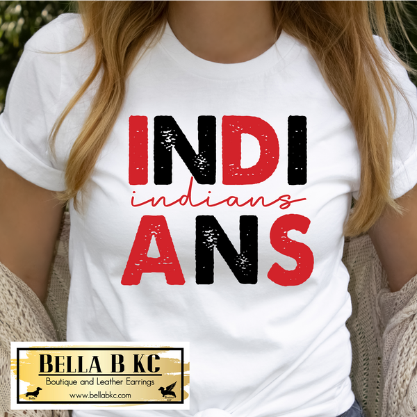 **PREORDER - 2 WEEK TAT** Indians Stacked Red and Black on WHITE Tee or Sweatshirt