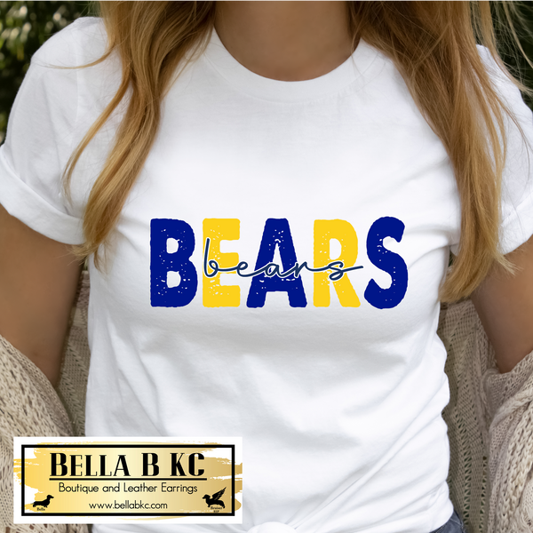 **PREORDER - 2 WEEK TAT** Bears Stacked Blue and Gold on WHITE Tee or Sweatshirt