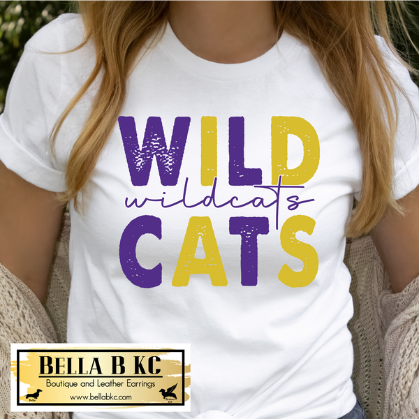 **PREORDER - 2 WEEK TAT** Wildcats Stacked Purple and Gold on WHITE Tee or Sweatshirt