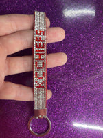 Rhinestone KC Red & Silver Wrist Keychain