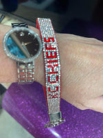 Rhinestone KC Red & Silver Wrist Keychain