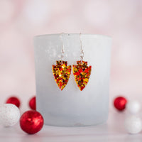 Acrylic - Petite CONFETTI Red & Gold Glitter Arrowhead Dangles