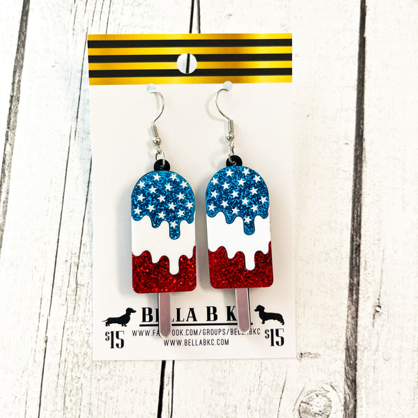 Acrylic - 4th of July Patriotic Popsicle Earrings