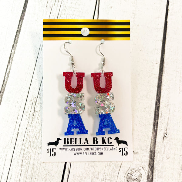 Acrylic - 4th of July Patriotic USA Earrings