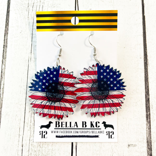 Acrylic - 4th of July Patriotic Sunflower USA Earrings