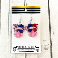 Acrylic - 4th of July Patriotic Bubblegum Pig Earrings