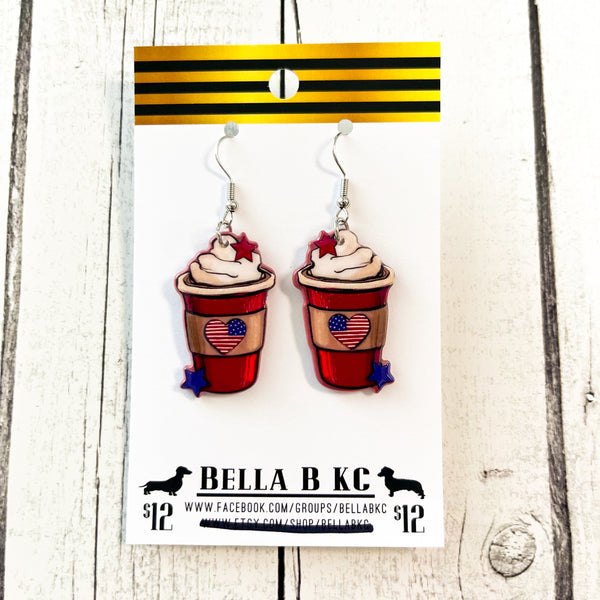Acrylic - 4th of July Patriotic Coffee Cappuccino Earrings