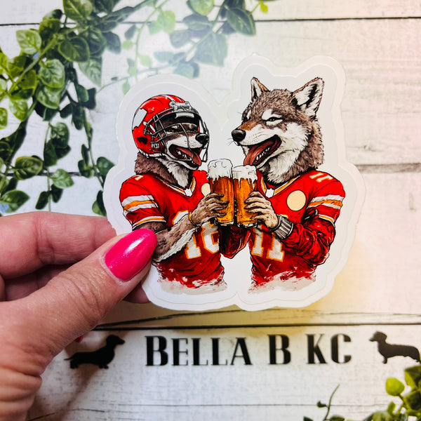 KC Football Wolves Drinking Waterproof Vinyl Sticker