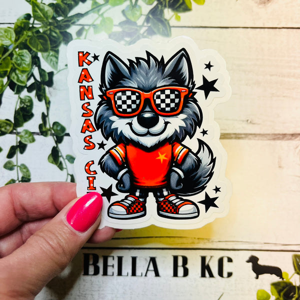 KC Football Cute Wolf Waterproof Vinyl Sticker