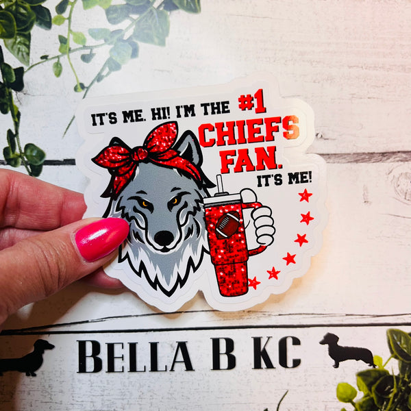 KC Football Wolf It's Me, I'm the #1 Fan Waterproof Vinyl Sticker