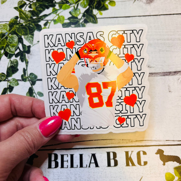 KC Football Player 87 Heart Hands Waterproof Vinyl Sticker