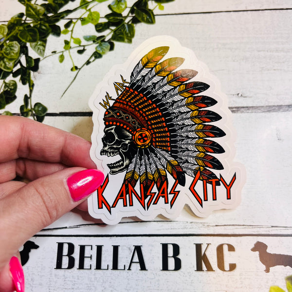 KC Football We are Kansas City Skeleton Head Dress Waterproof Vinyl Sticker